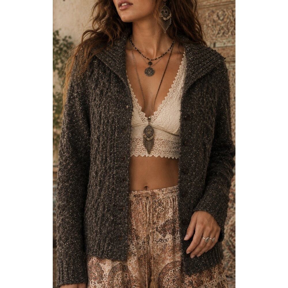 L.L.Bean Vintage Wool/Acrilic Blend Cable Knit Button Cardigan Sweater XL Brown